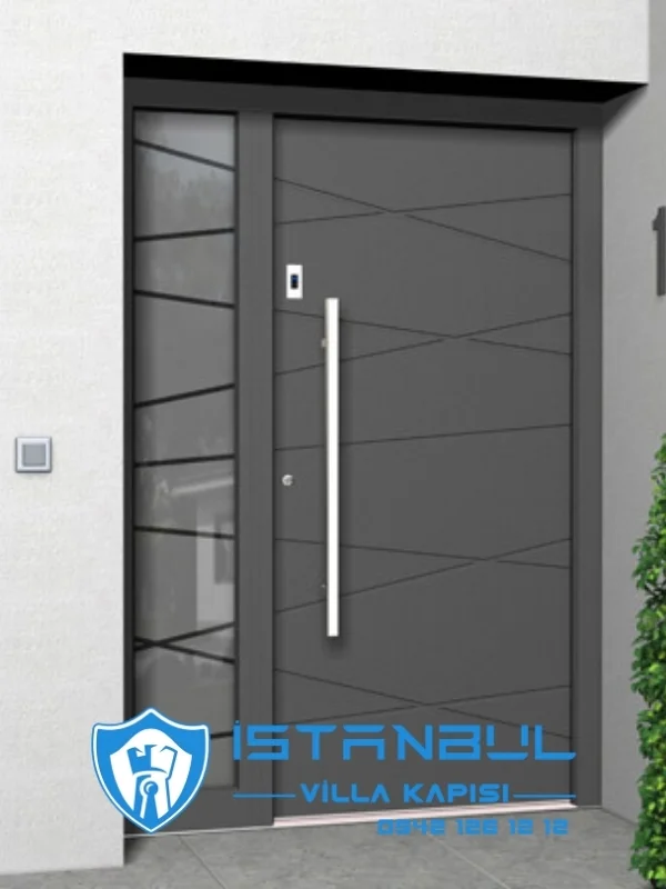 istanbul villa kapısı çizgili asimetrik özel üretim villa kapısı steel doors haüsturen çelik kapı villa giriş kapısı camlı kapı modelleri kompozit villa kapısı