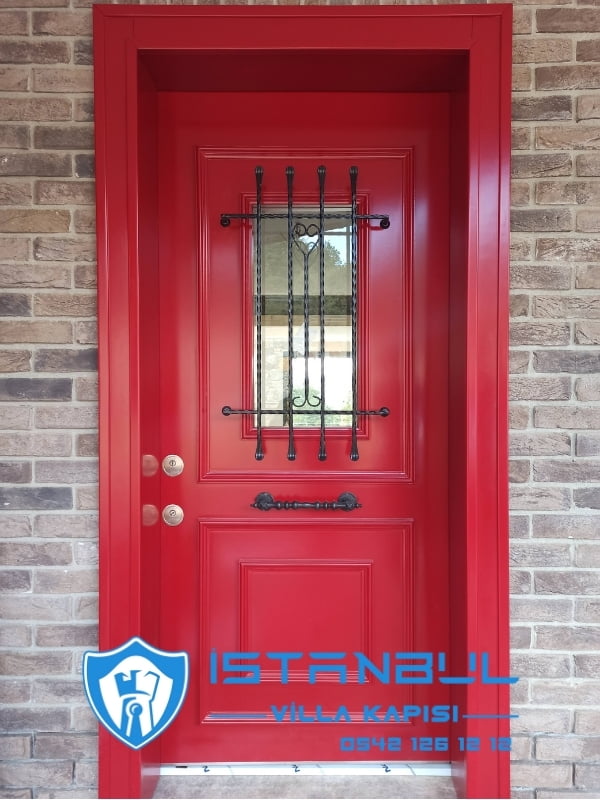istanbul villa kapısı kırmızı red özel üretim villa kapısı steel doors haüsturen çelik kapı villa giriş kapısı camlı kapı modelleri kompozit villa kapısı