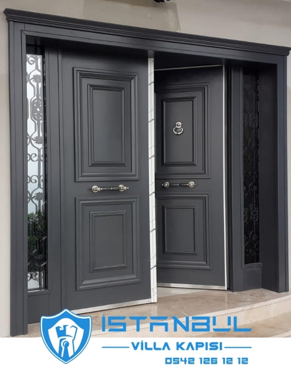 istanbul villa kapısı klasik antrasit özel üretim villa kapısı steel doors haüsturen çelik kapı villa giriş kapısı camlı kapı modelleri kompozit villa kapısı