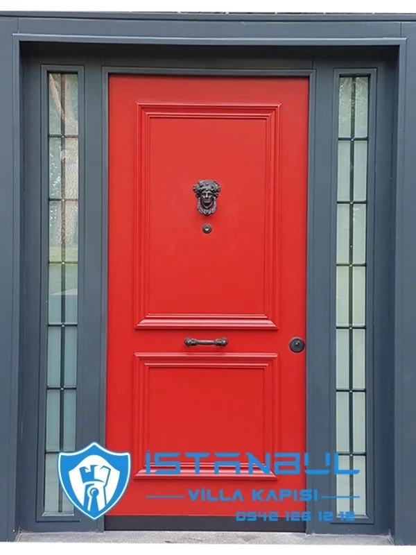 istanbul villa kapısı red kırmızı özel üretim villa kapısı steel doors haüsturen çelik kapı villa giriş kapısı camlı kapı modelleri kompozit villa kapısı