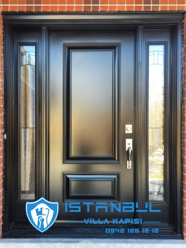 istanbul villa kapısı siyah özel üretim villa kapısı steel doors haüsturen çelik kapı villa giriş kapısı camlı kapı modelleri kompozit villa kapısı