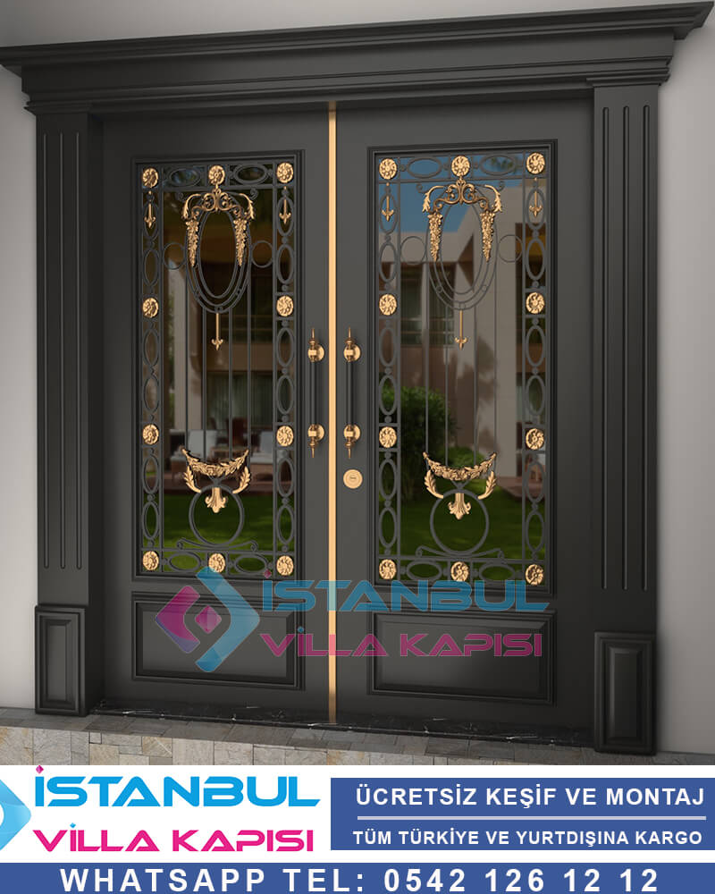 Altın İşlemeli Çelik Villa Kapısı